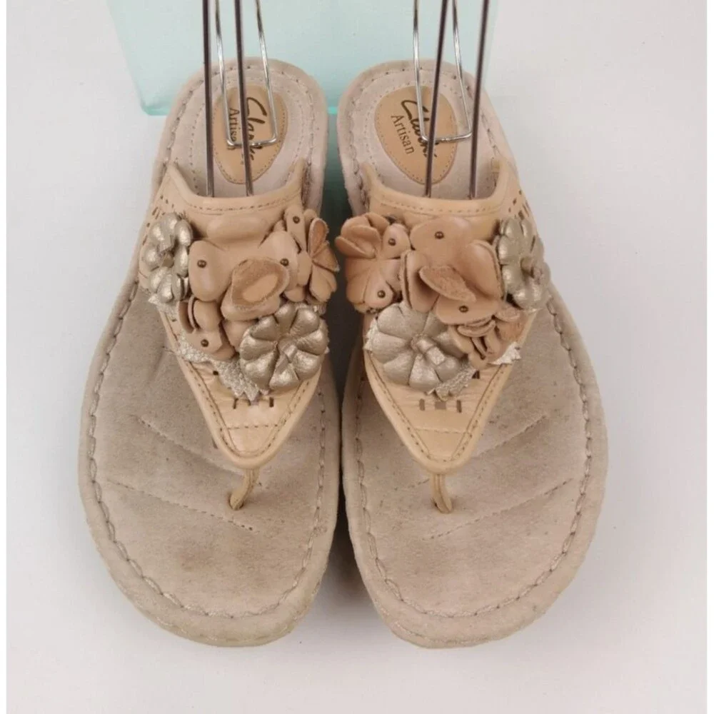 Clarks Artisan Tan Leather Posey Zela Floral Sandals Women s Size 8
